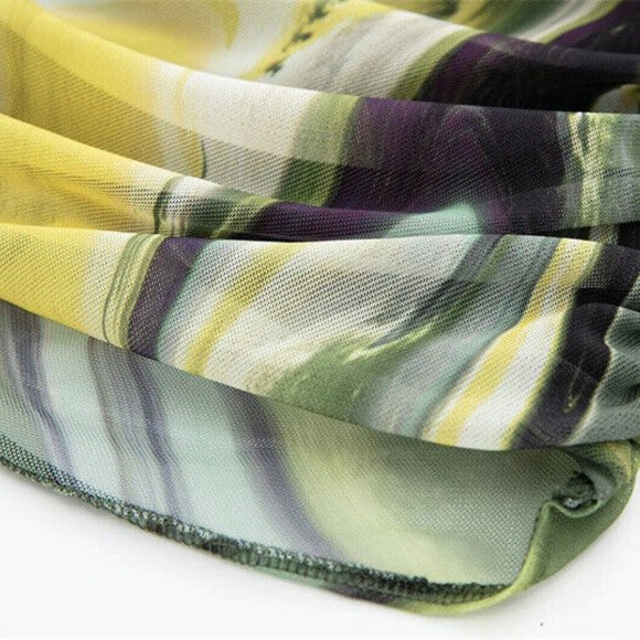 New Green Marble Swirl Mesh Asymmetric Top Size Large Like Zara - Picture 6 of 6